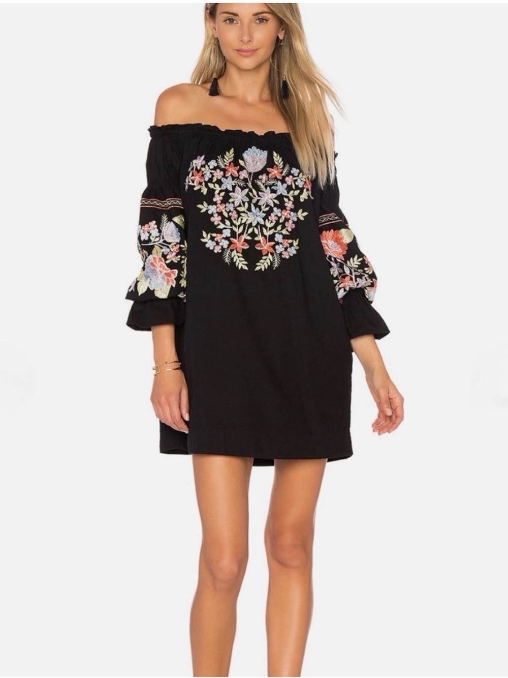 Free People Fleur Du Jour Off-Shoulder Embroidered Floral dress Size Medium